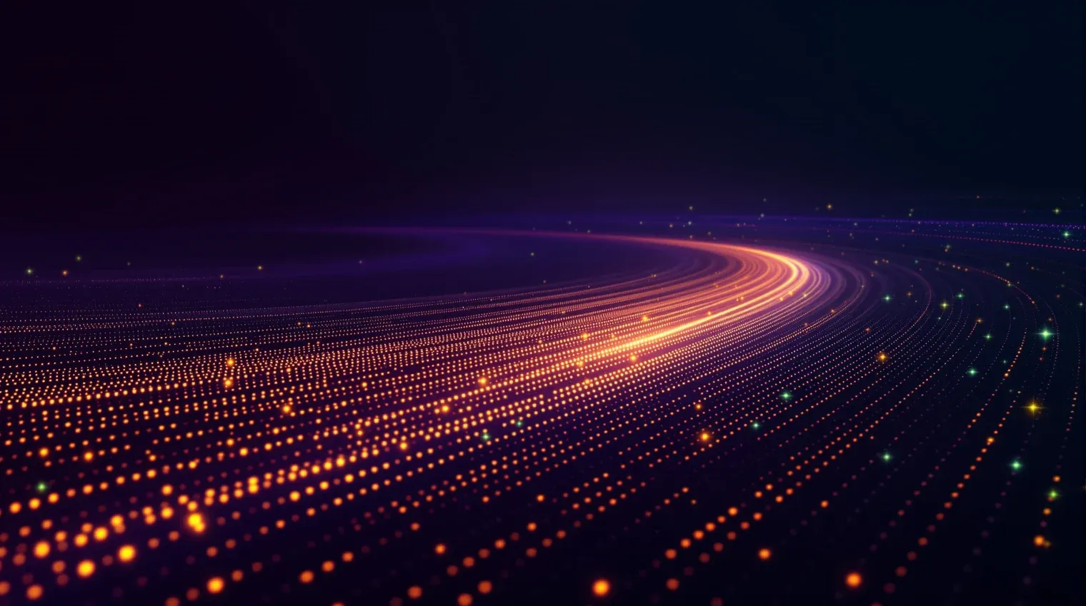 A long queue of small glowing tiles feeding into a golden loop, the processed ones dimming out — the loop-until-dry pattern draining a backlog.