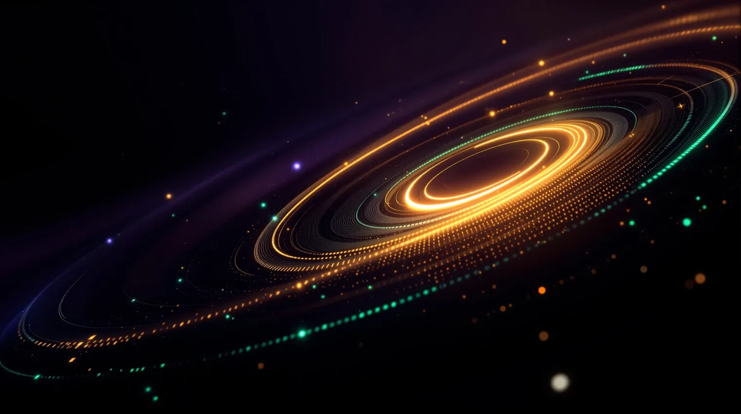 A golden orbital loop circling a clock-like core with one bounded lime-green arc segment — the time-recurring loop and its hard budget.